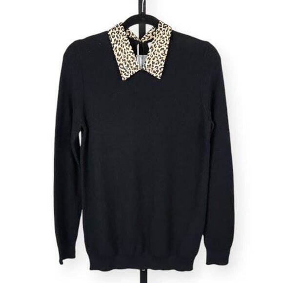 J. Crew Woven Sweater Animal Print Collar Keyhole Women's Size Small New - Picture 1 of 10